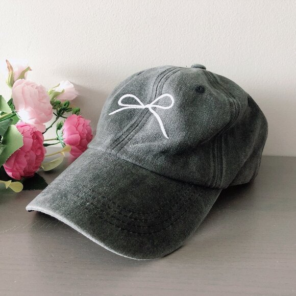 Baseball Hat washed black with bow NWOT baseball cap - Picture 1 of 6